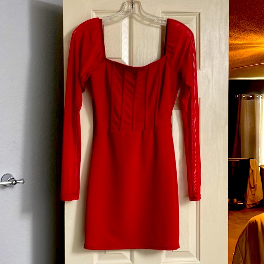 Sexy red fitted dress , stretch material never worn